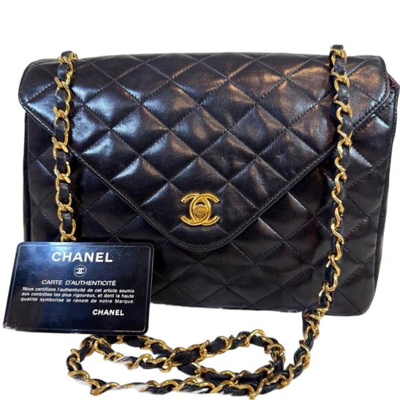 Authentic CHANEL CC 24K Vintage Jumbo Envelope Flap Bag Lambskin Timeless Purse - Picture 1 of 9